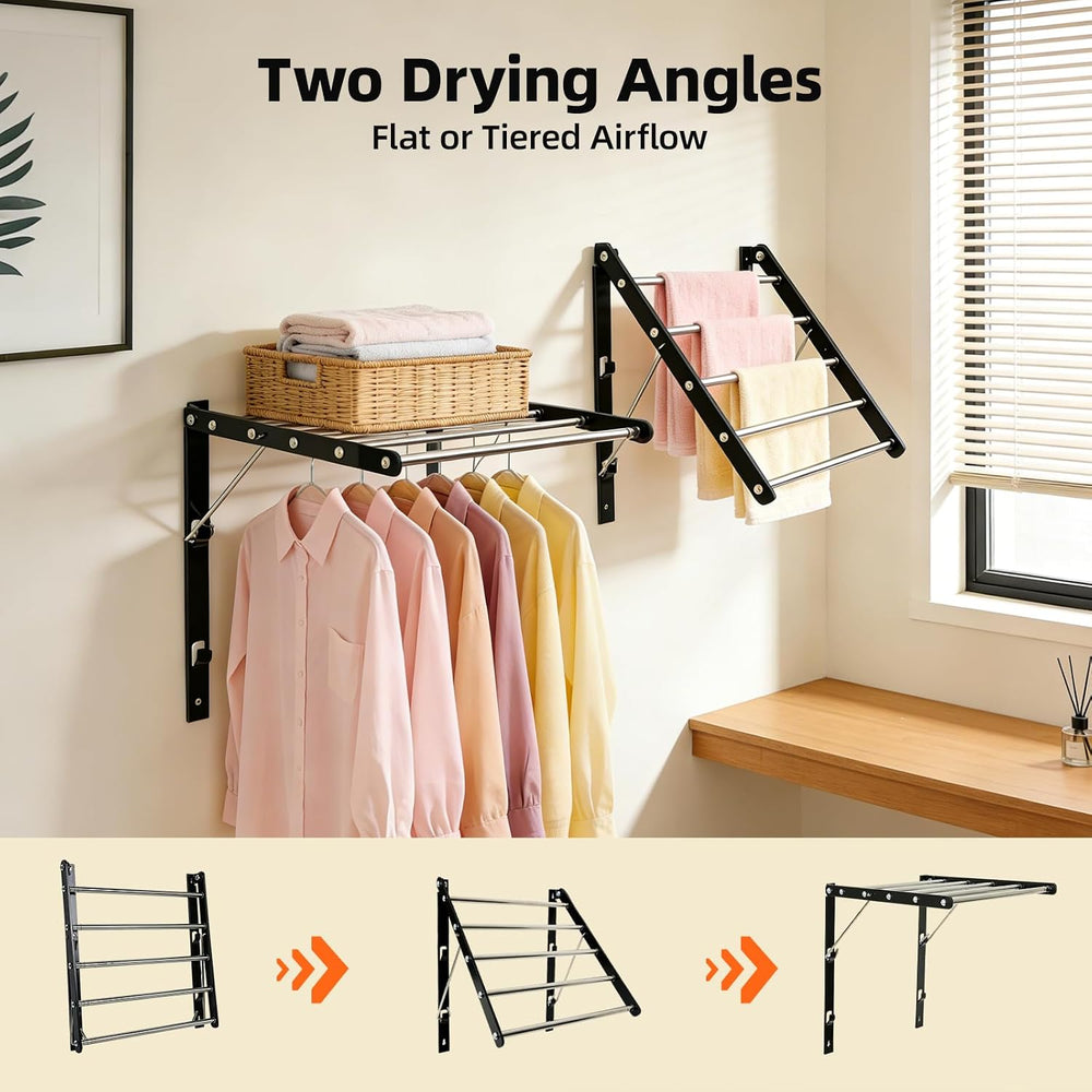 Wall Mounted Drying Rack, Foldable Laundry Rack, Adjustable Width, 60 lbs
