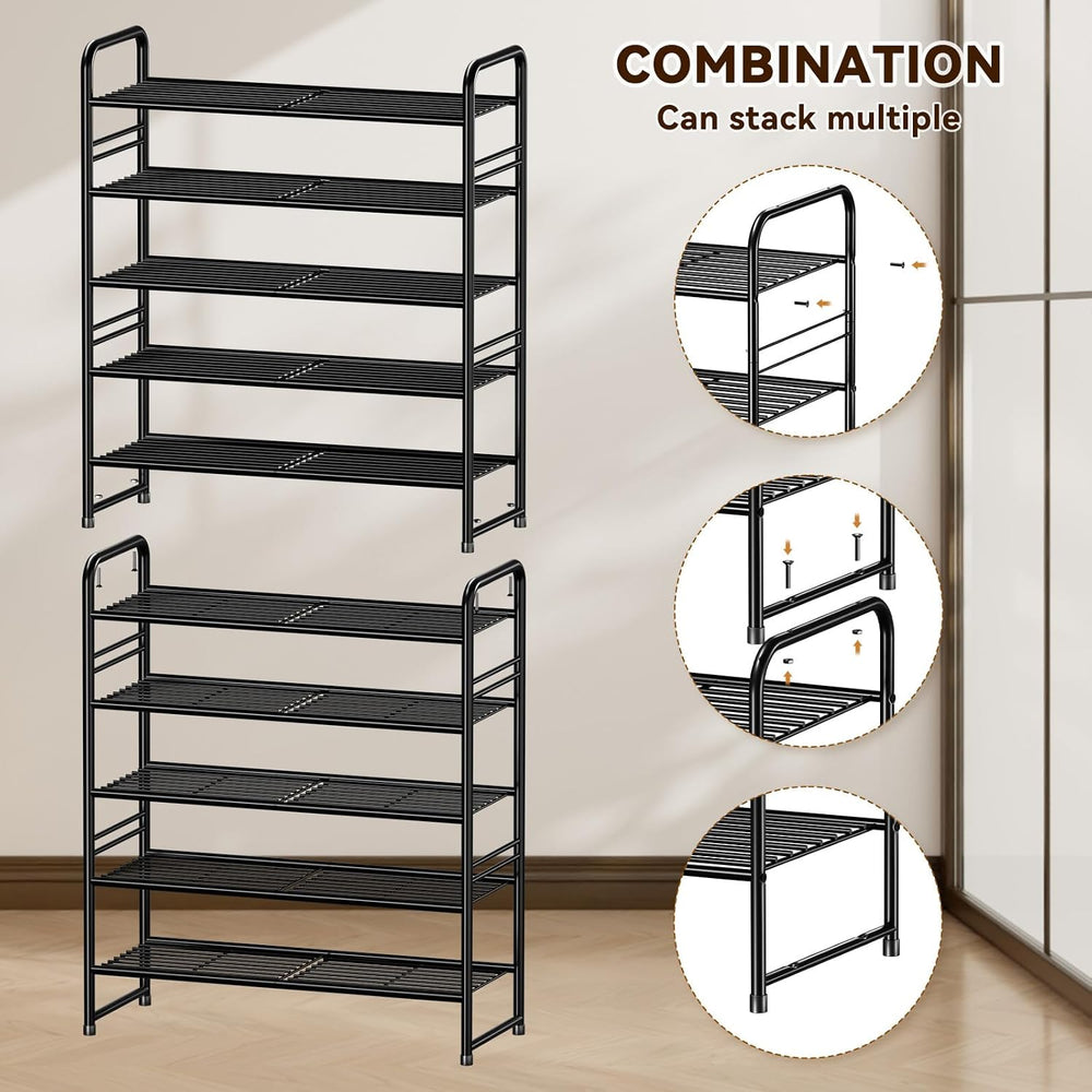 Heavy Duty Metal Shoe Rack Stainless Steel Shoe Organizer Shelf, Black