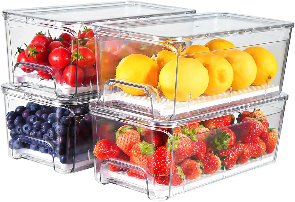 4-Pack Refrigerator Drawer Organizer Bins, Clear Stackable Pull Out Fridge Or...