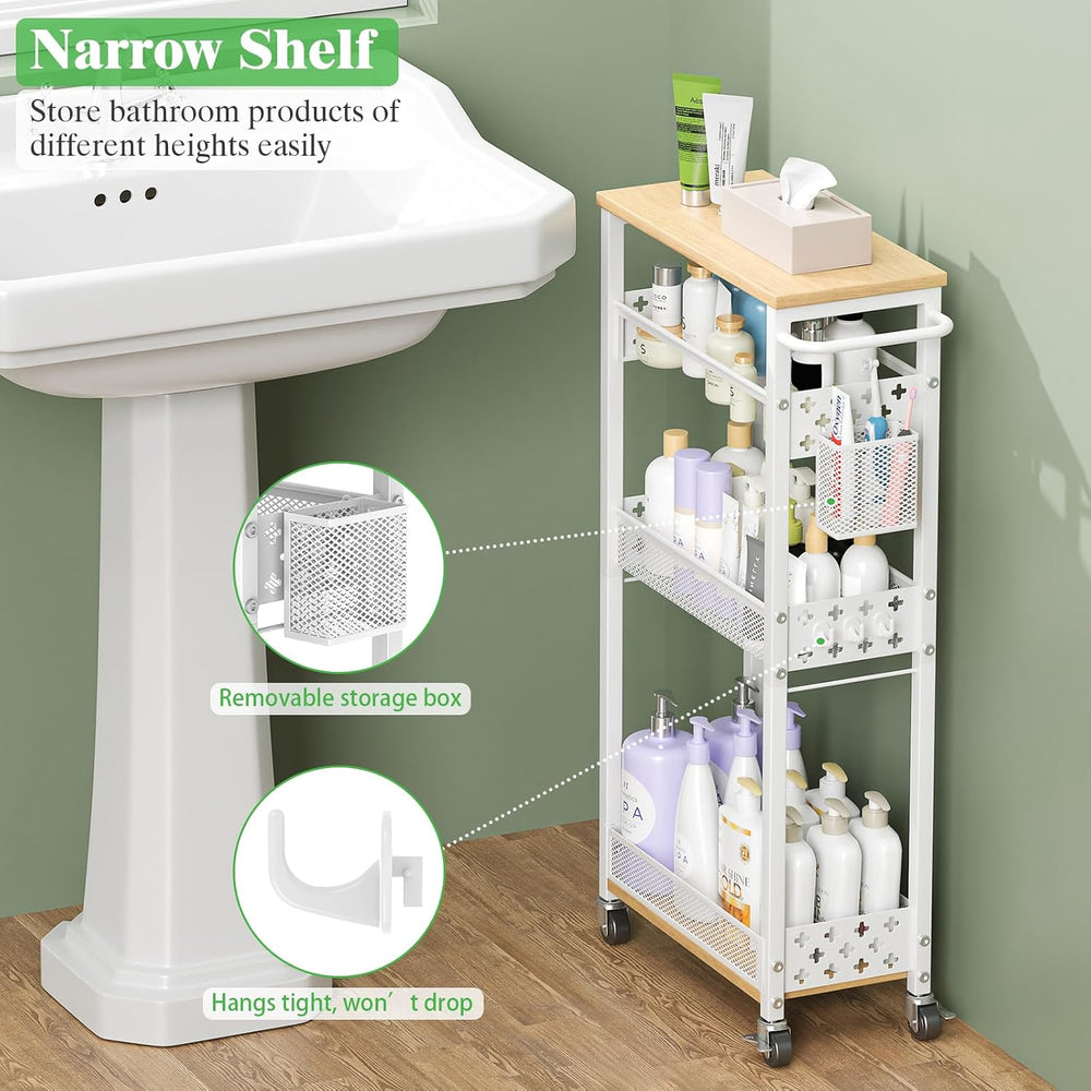 4 Tier Slim Rolling Cart Bathroom Organizer and Storage with Wheels