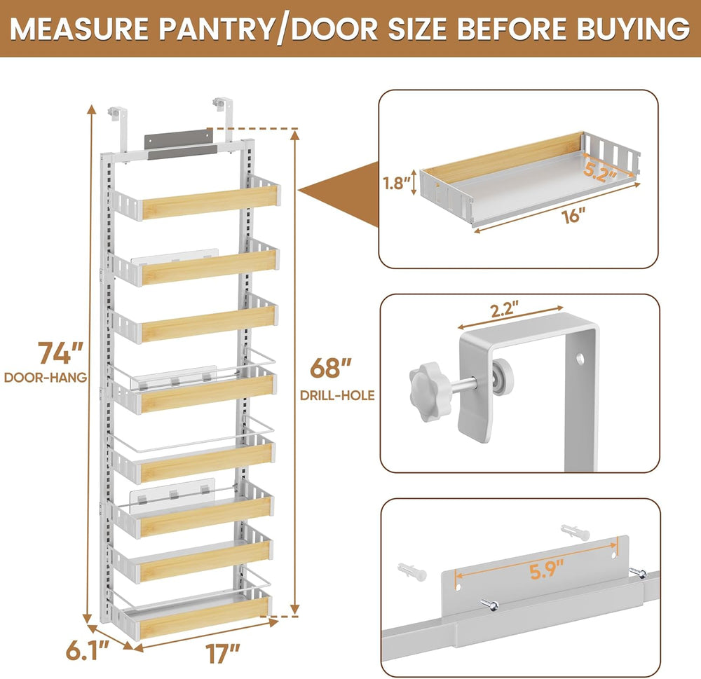 POKIPO 8 Tier Over The Door Pantry Organizer, 2 IN 1 Wall Mount or Hanging Sp...