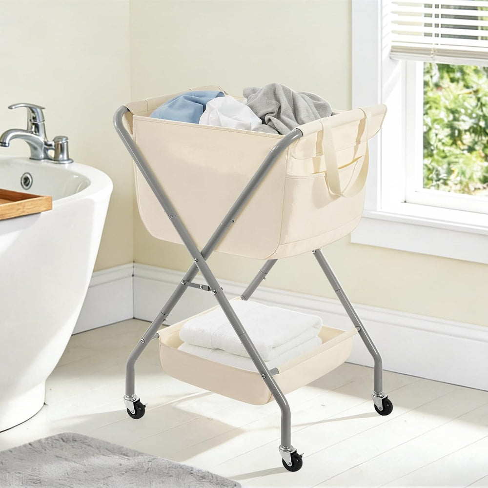STORAGE MANIAC Collapsible Laundry Cart with Wheels 35.6"H Removable Can...