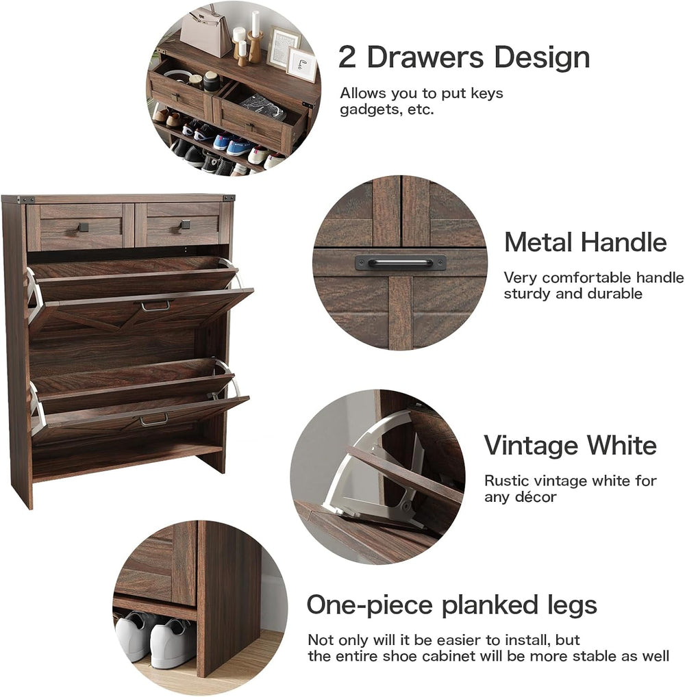 Halitaa Shoe Cabinet with 2 Flip Drawers & 2 Drawers,Farmhouse Shoe Stora...