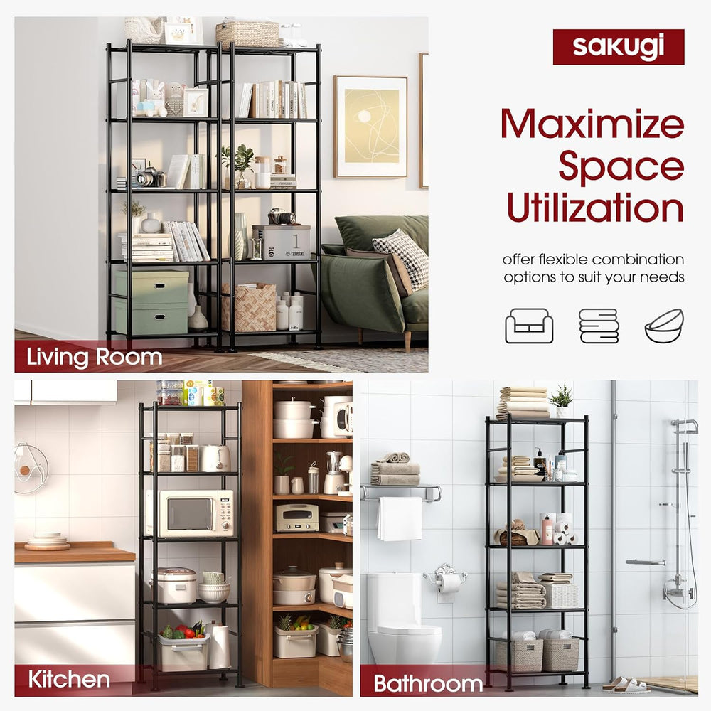 Sakugi Storage Shelves - 5 Tier Shelf Organizer, Heavy Duty Garage Shelving U...