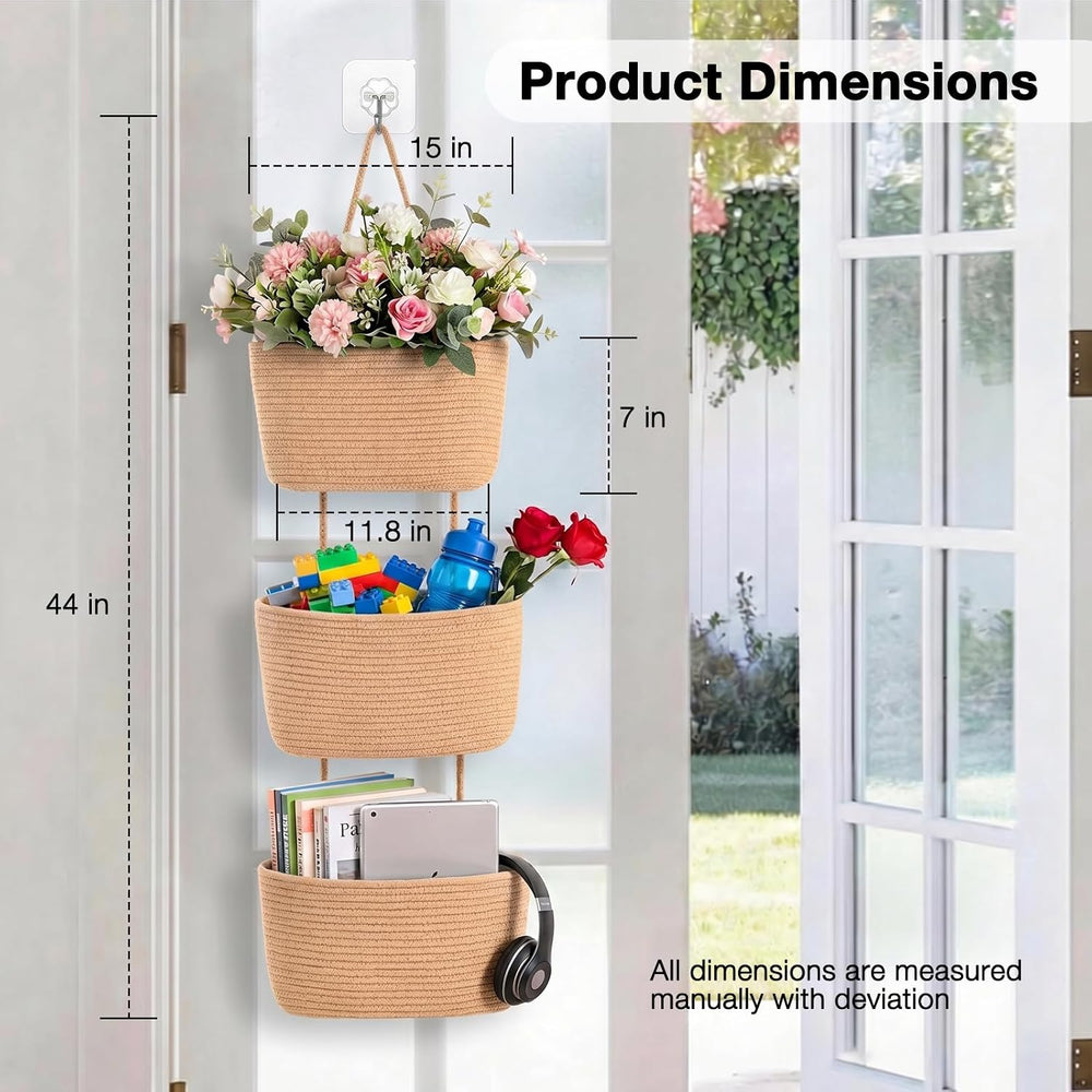 Hanging Decorative Baskets for Organizing 3-Tier Wall Basket Khaki