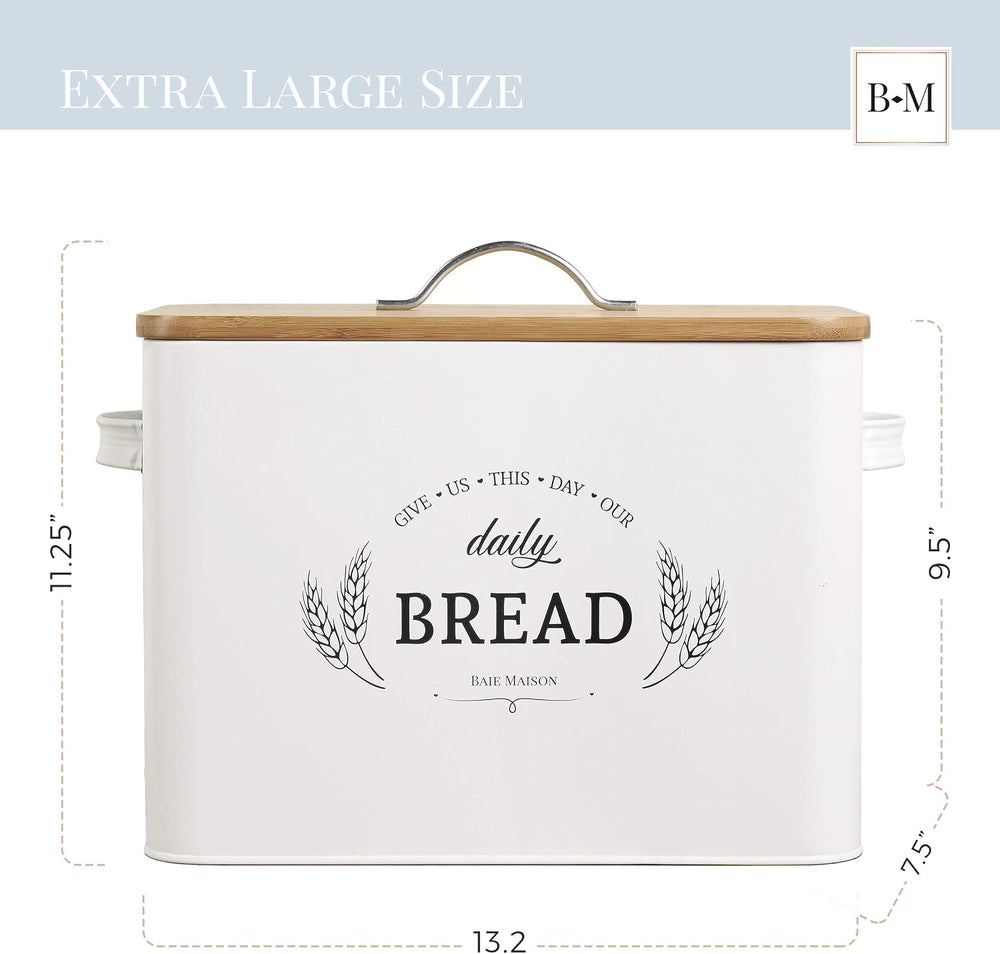 Baie Maison Extra Large White Farmhouse Bread Box for Kitchen Countertop - Br...