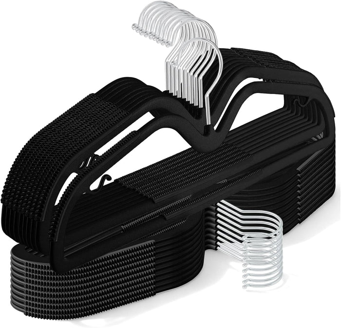 LemonRoad 50 Pack Short Neck Hangers Plastic Non-Slip, Black