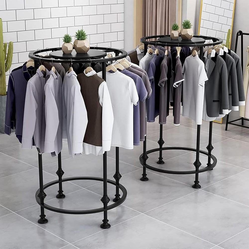 Round Clothing Rack, Floor Standing Garment Display Retail Rack with Topper