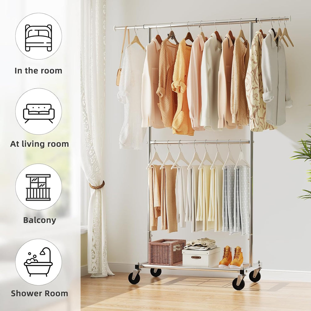 Simple Trending Clothing Garment Rack, Extendable Clothes Rack, Chrome