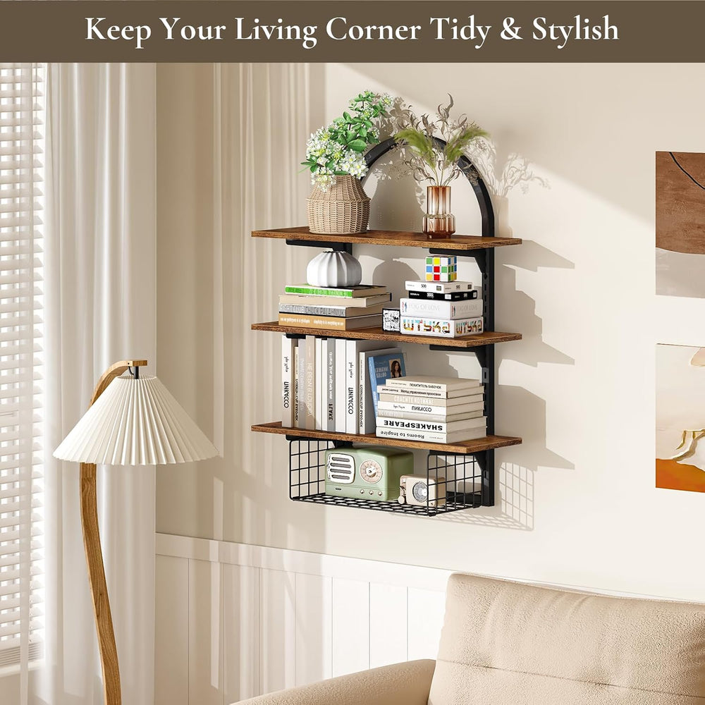 Floating Shelves Bathroom with Storage Basket,Decorative Wall Shelf