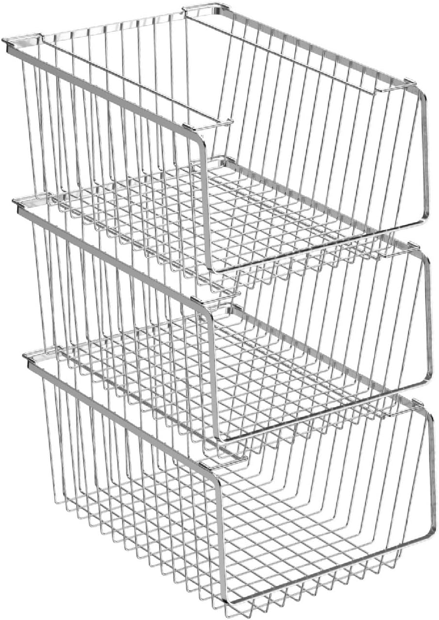 Wire Storage Baskets Stackable Refrigerator Organizer Bins Sturdy Metal Wire ...