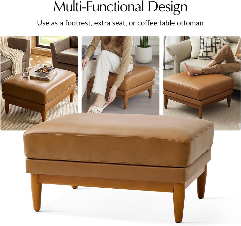 HULALA HOME Genuine Leather Ottoman Coffee Table, Foot Stools Ottoman with So...