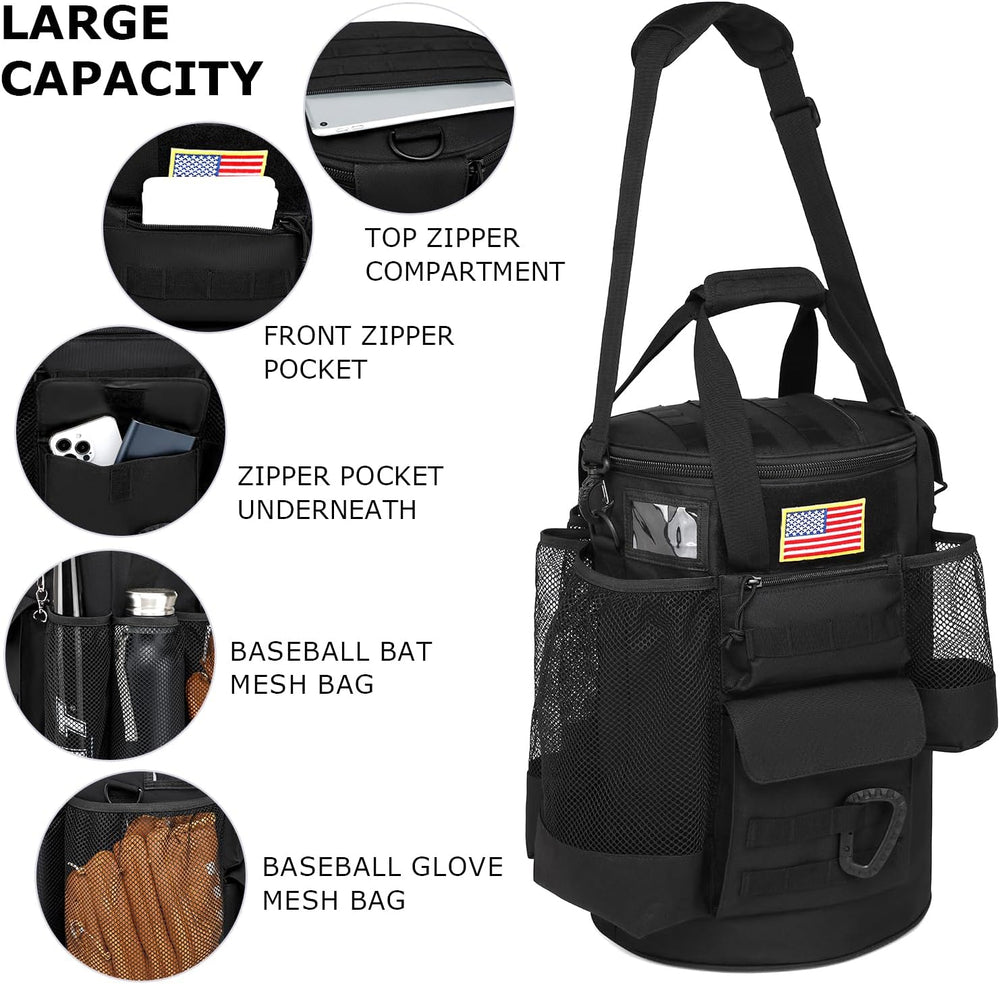 Baseball Bucket Bag 6 Gallon Tactical Softball Coaches Bag with Padded Seat