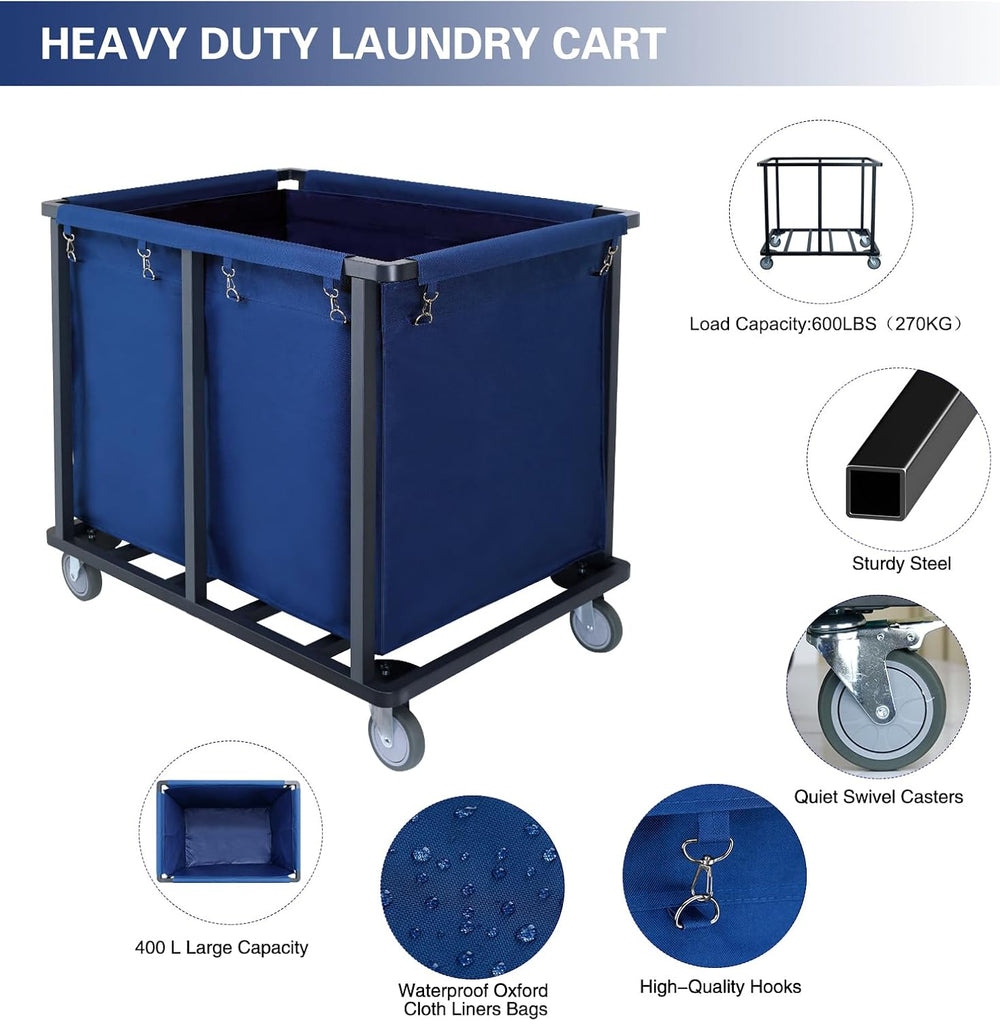 Commercial Laundry Cart with Wheels,400L Blue