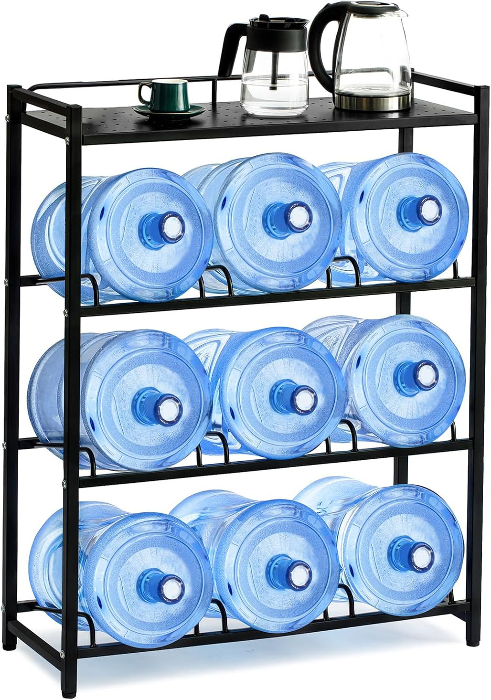 5 Gallon Water Bottle Holder 9-Tray 3/5 Gallon Water Jug Rack with Top Shelf ...