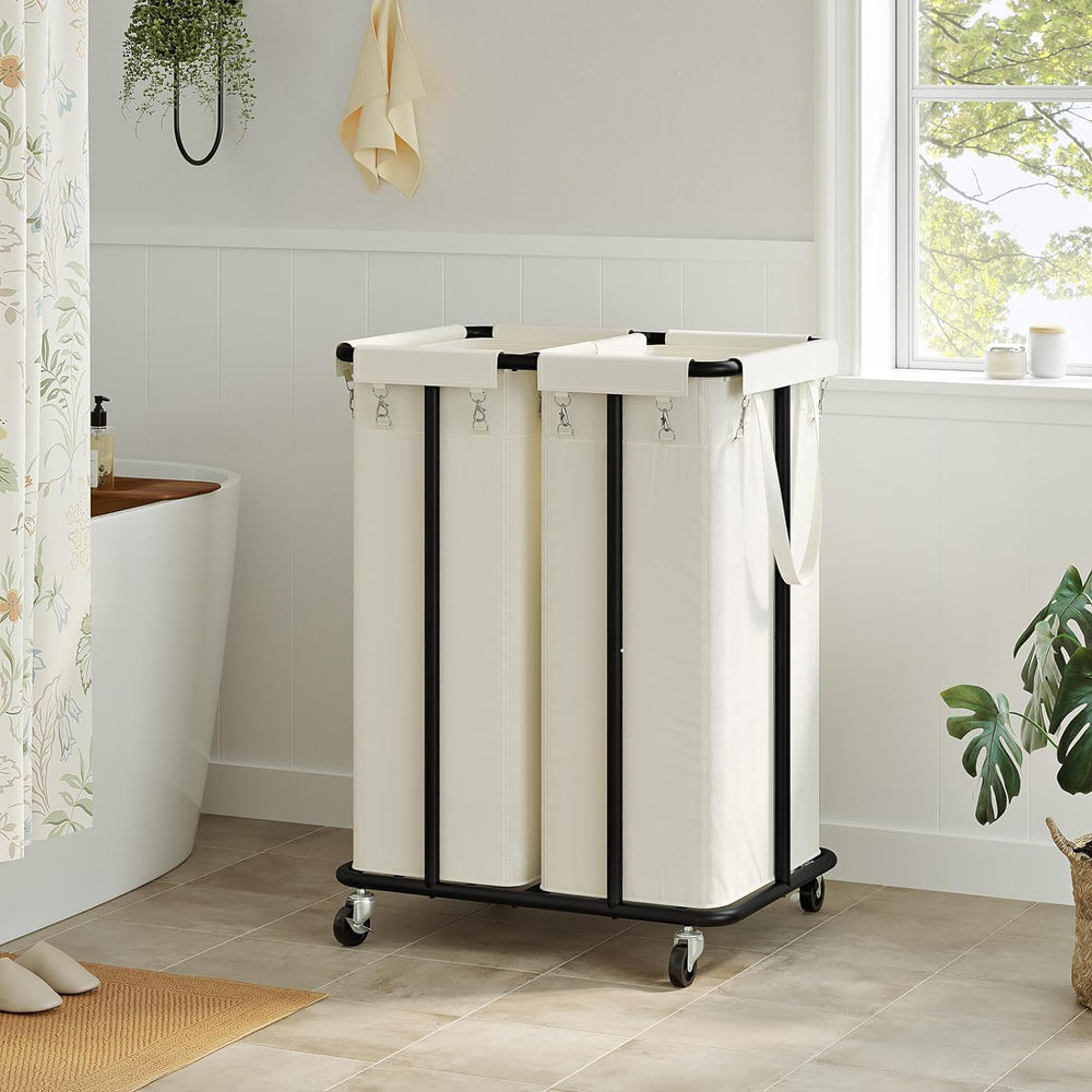 WOWLIVE Double Laundry Hamper with Wheels, 170L Rolling Laundry Basket