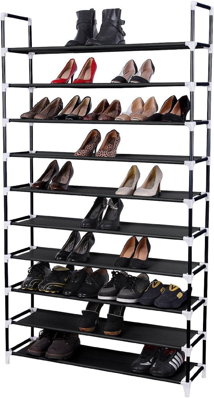10 Tiers Shoe Rack 50 Pairs Non Woven Fabric Shoe Tower Storage Organizer, Black GSR10B