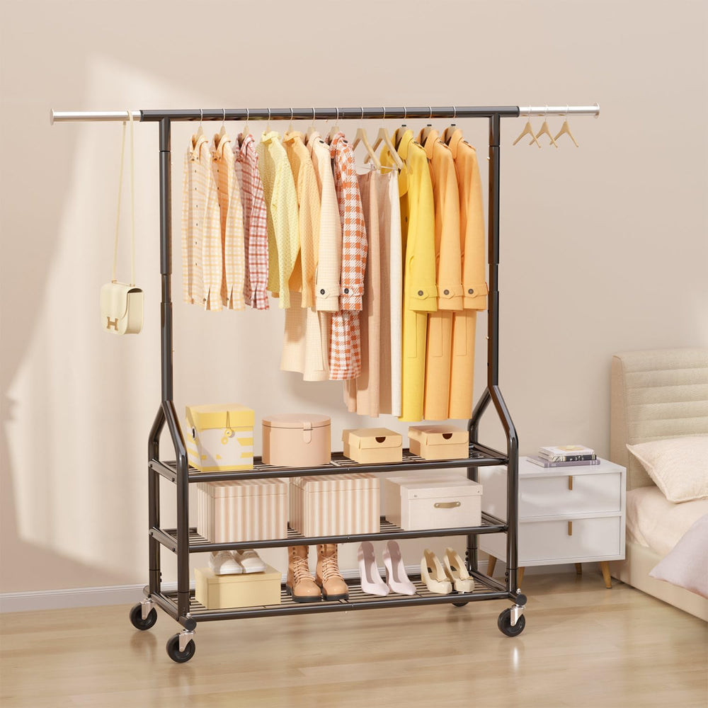 EAGMAK Heavy Duty Clothes Rack Load 556 LBS, Rolling Clothing Rack With 3 She...