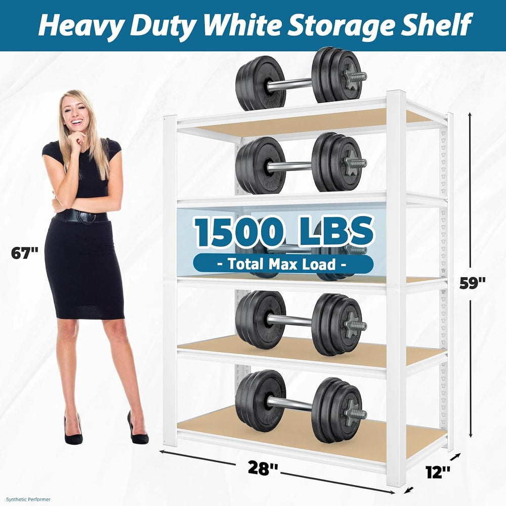PrimeZone 28"W x 12"D x 59"H Closet Storage Shelves, 5-Tier Me...