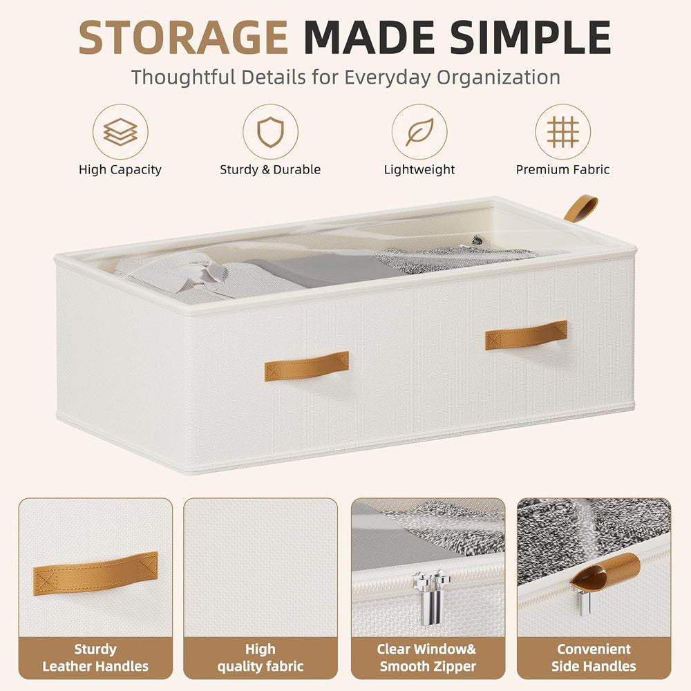 FHSQX 4 Pack Under Bed Storage Bins,10 Inch Tall,White, 31.5x15.8x10 inch