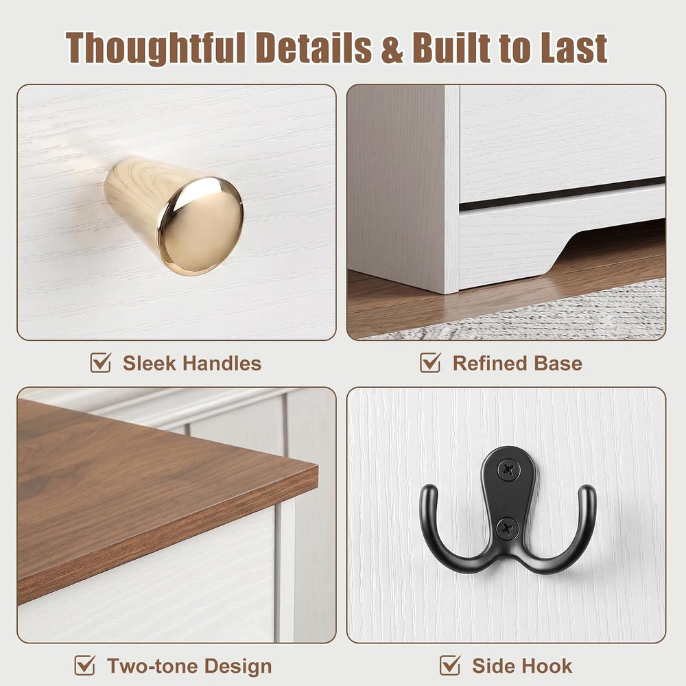 Nicetree Shoe Cabinet, 3 Flip Drawers Slim White Walnut Top Entry Storage