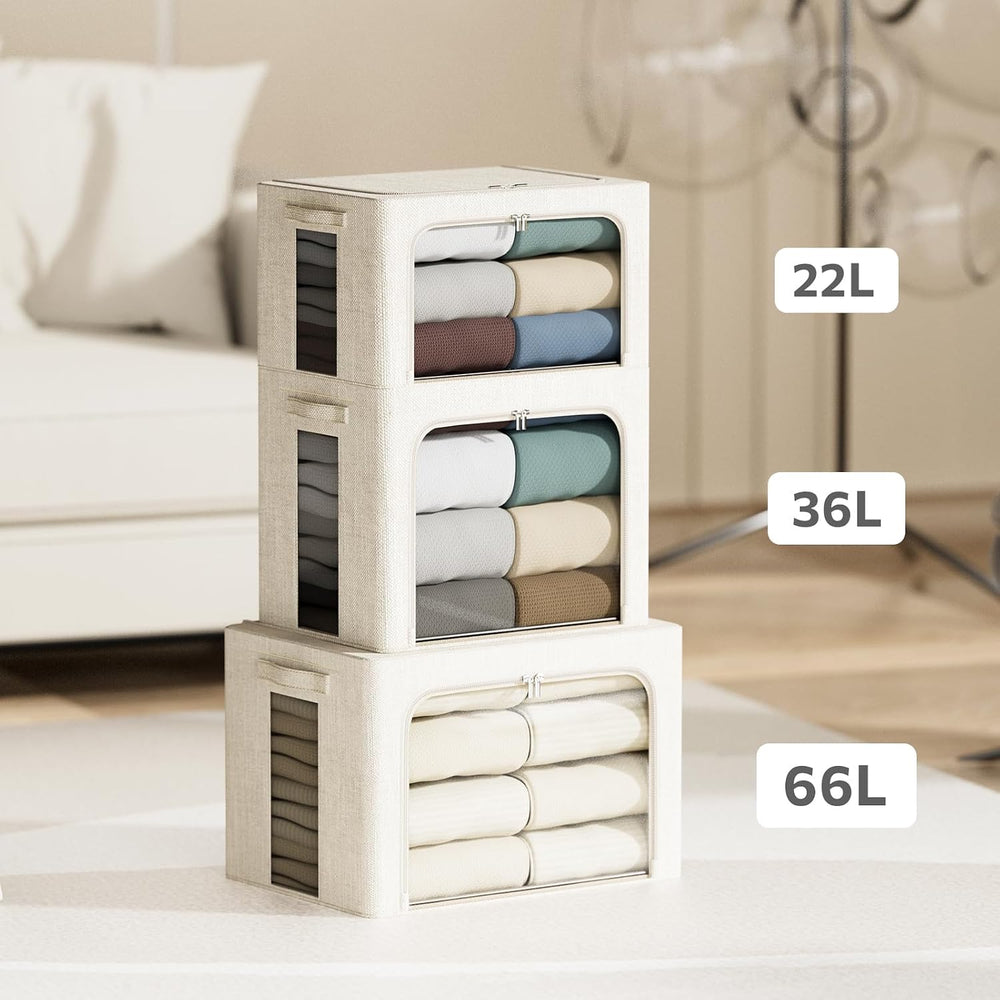 4 Pack Clothes Storage Bins with Metal Frame - 22L Stackable Storage Box with...