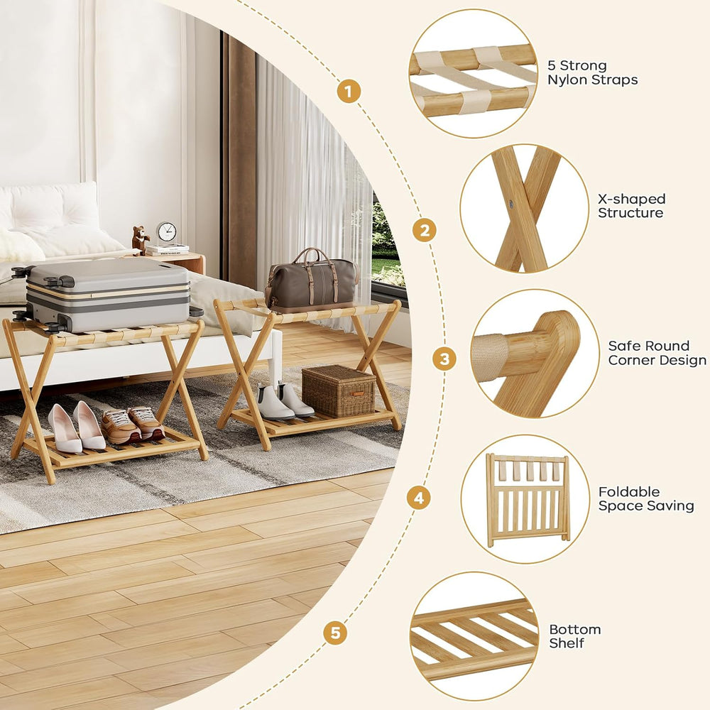 Full Assembled 26.77"L Luggage Rack for Guest Room, Set of 2, Natural