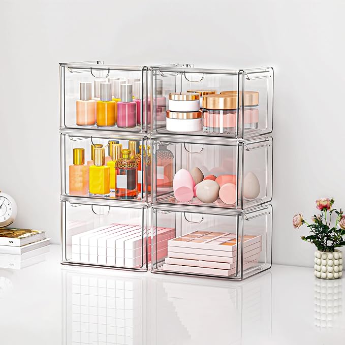 Acrylic Storage Drawers Set of 6, Plastic Organizer Bins
