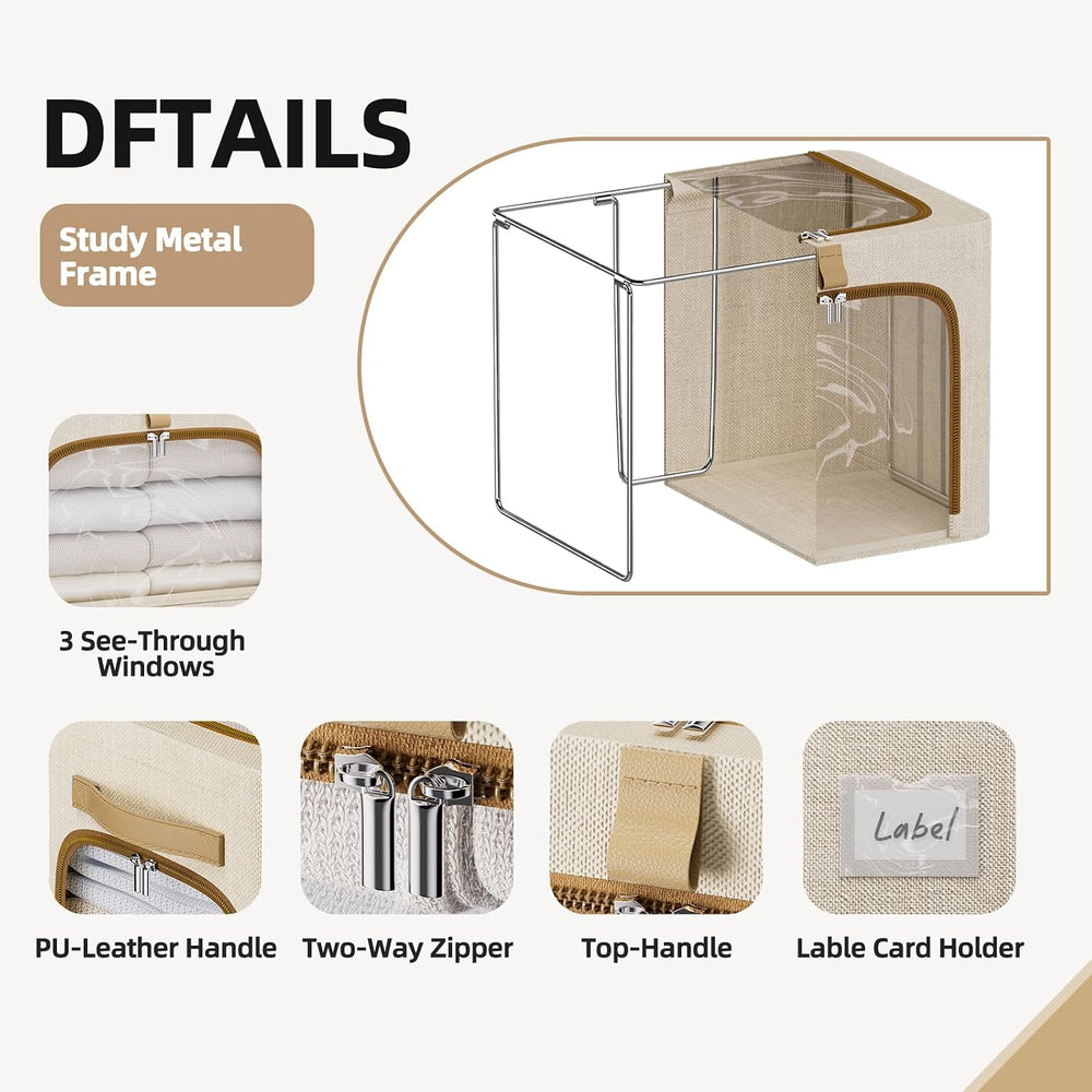 CYhom Clothes Storage Bins with Metal Frame,3 See-Through Windows Openings Cl...
