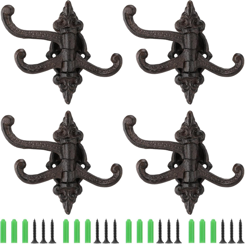 4 Pcs Vintage Cast Iron Wall Hooks Wall Mounted Rustic Metal Towel Hook Heavy...
