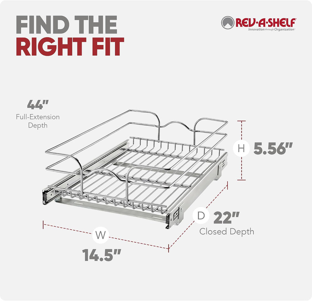 Rev-A-Shelf Pullout Drawer Organizer for Kitchen Cabinets, 15" x 22"