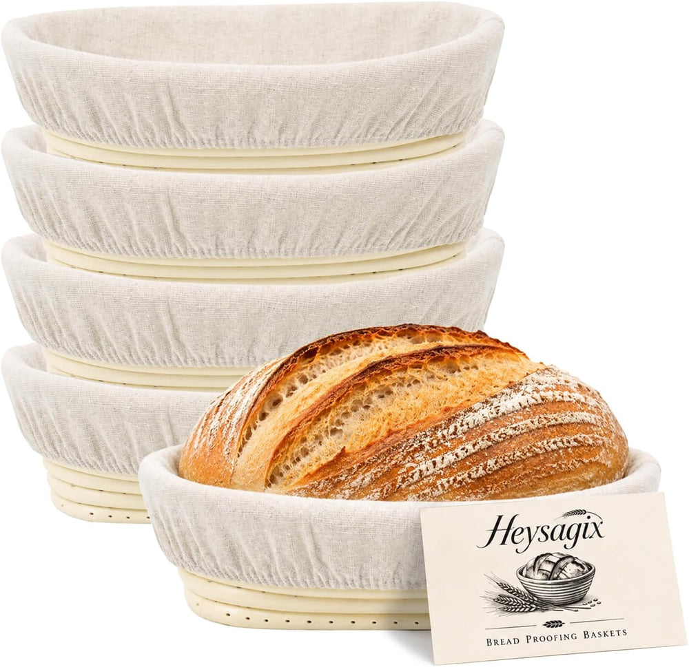 10 in Banneton Bread Proofing Basket, 5 Pack Oval Sourdough Banneton Basket w...