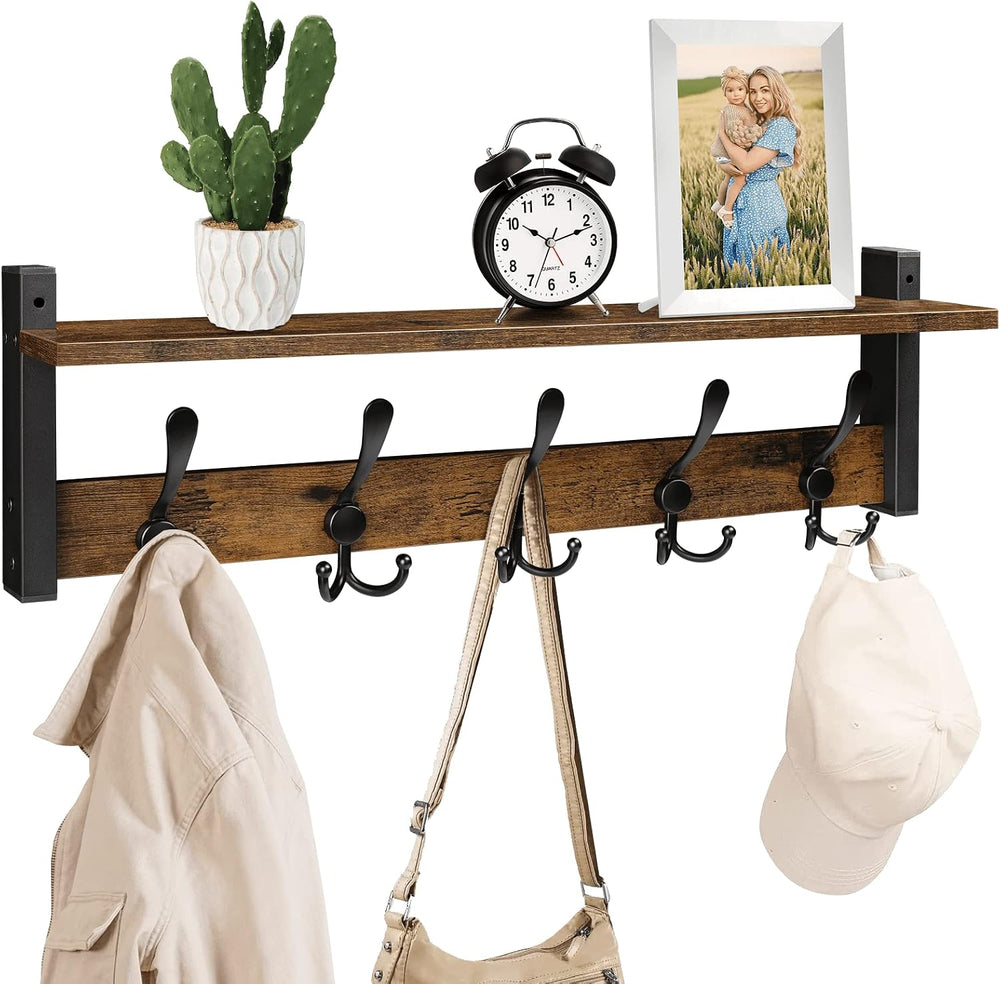 Homode Wall Mount Coat Rack with Shelf and 5 Tri Hooks