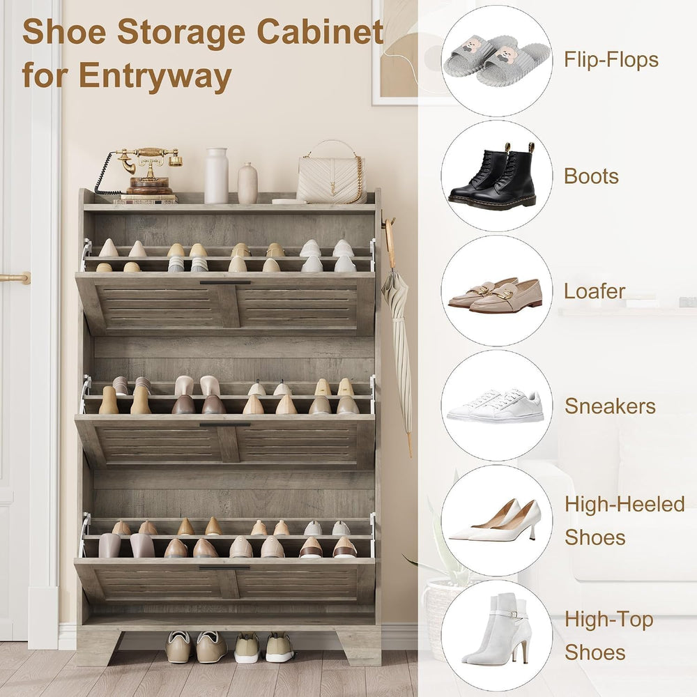 GarveeHome Shoe Cabinet Storage for Entryway, Narrow Shoe Cabinet, Grey