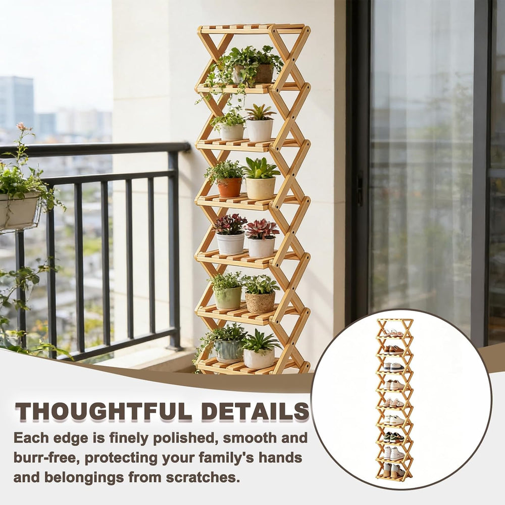 10 Tier Bamboo Shoe Rack, Foldable 10 Tier Bamboo Corner Shoe Rack,Small Shoe...