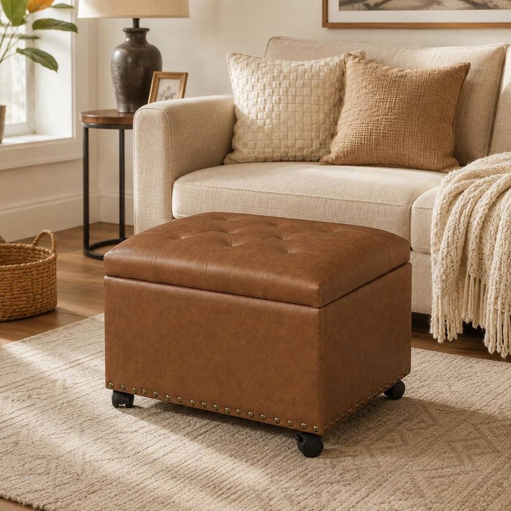 Leather Ottoman with Storage Small Storage Ottoman with Wheels