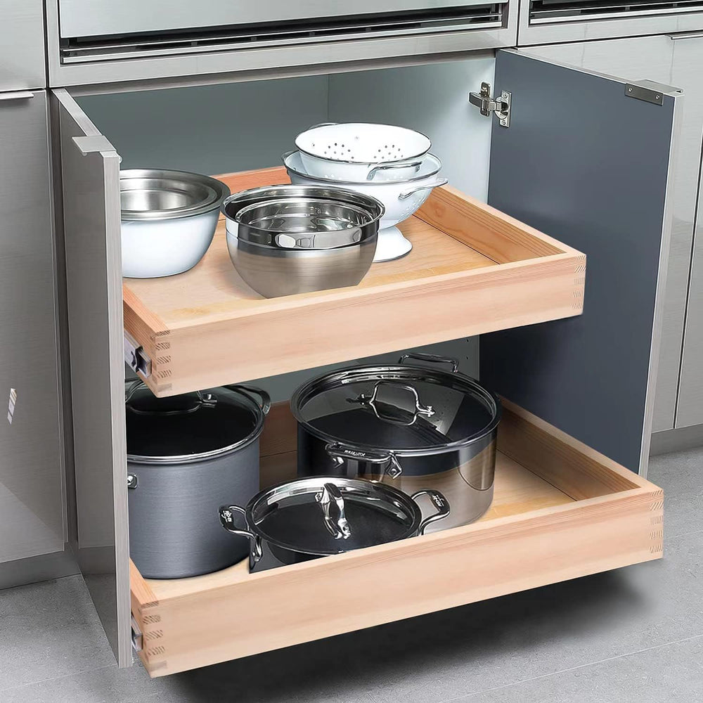 Mulush 13”W x 21”D x 3”H Soft Close Slide Out Wood Drawer Organizer for Kitch...