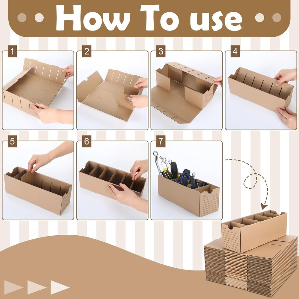 Watersay 60 Sets Cardboard Parts Bins Boxes with Dividers 12 x 4 x 4 Inches