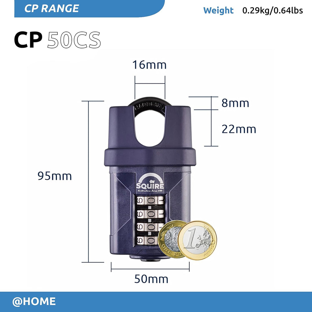 Squire Heavy Duty Padlock (CP50CS) - Toughest Closed Shackle - 4 Wheel Combin...