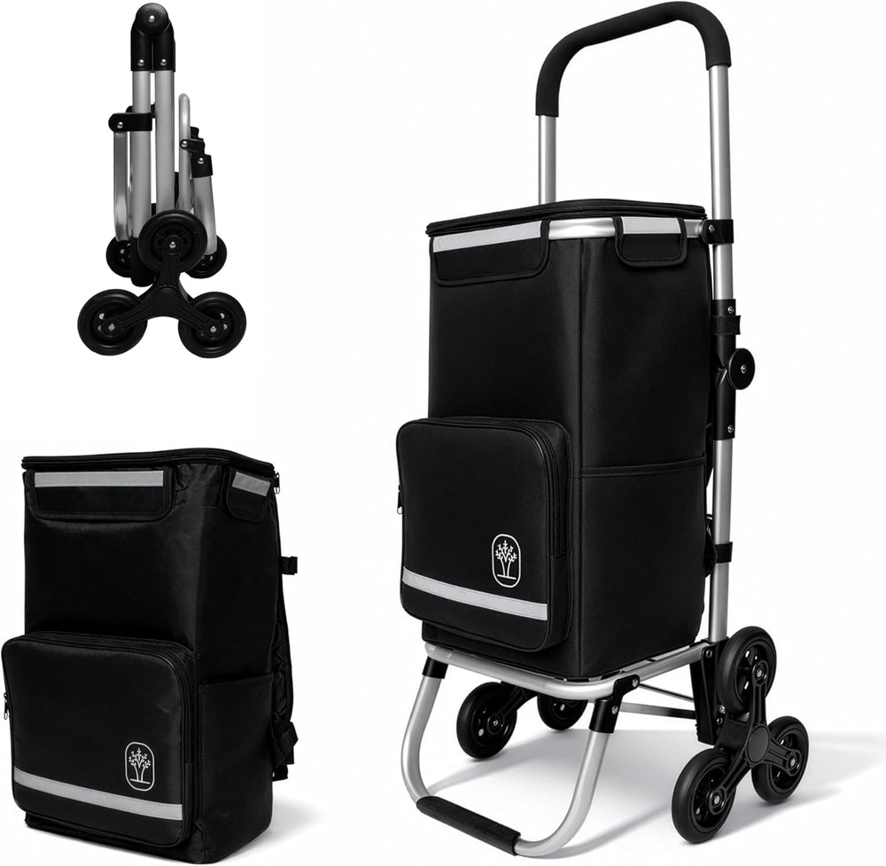 Foldable Stair Climbing Shopping Cart with Wheels – 3-in-1 Grocery Trolley, B...