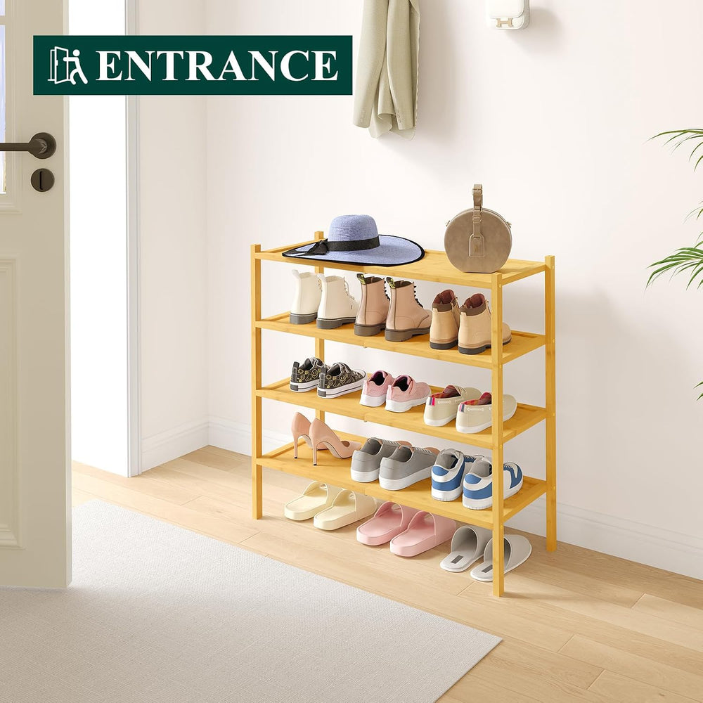 Smiry Bamboo Shoe Rack, 4 Tier Shoe Organizer for Closet, Natural