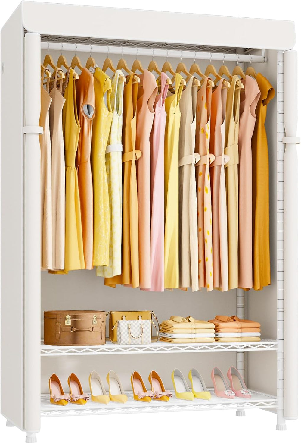 ULIFHOME H5C Plus Clothes Rack with Cover, Covered Clothing Rack Heavy Duty