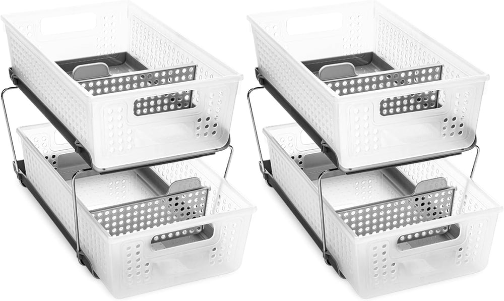 madesmart 2 Tier Organizer, Under Cabinet Storage with Pull Out Sliding Drawe...