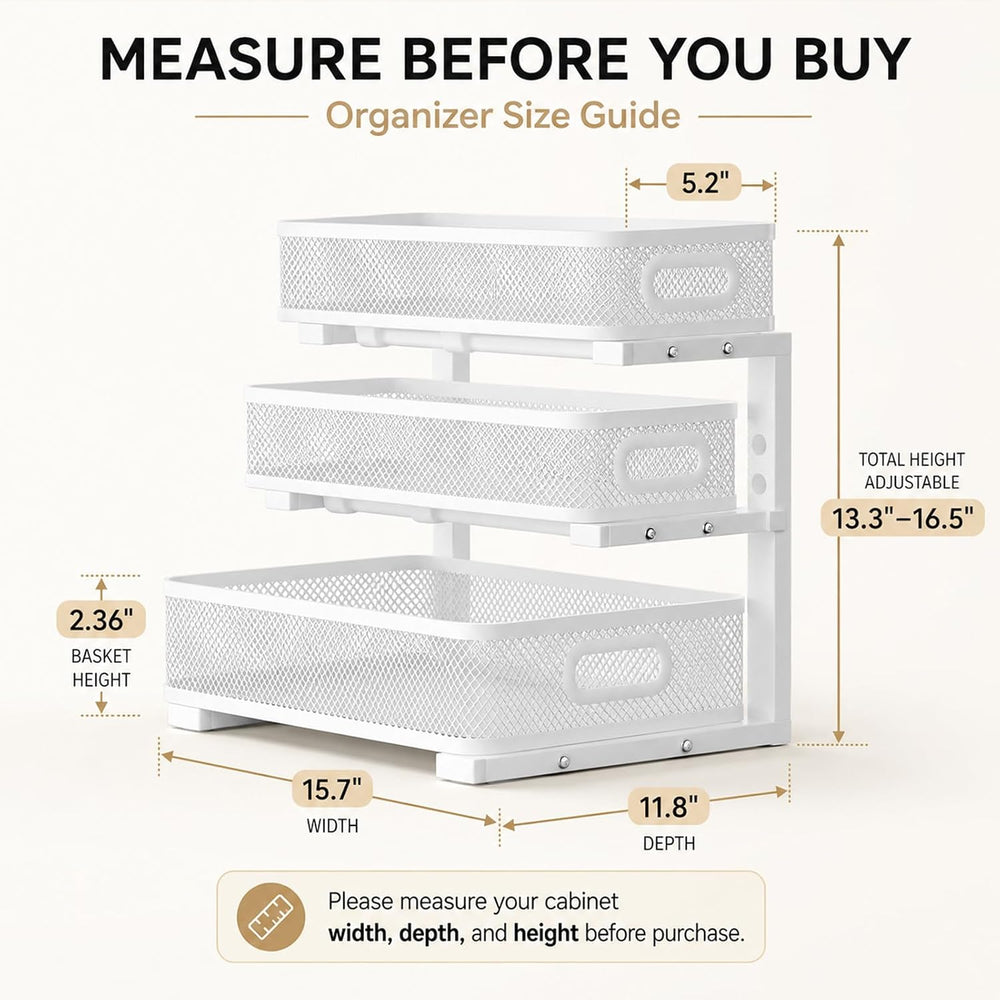2 Pack 3 Tier Under Sink Organizer with Pull Out Drawer, Height Adjustable He...
