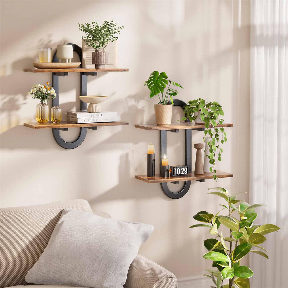 Arched Floating Shelves Set of 2, 15" Vintage Distressed Wall Mounted Sh...