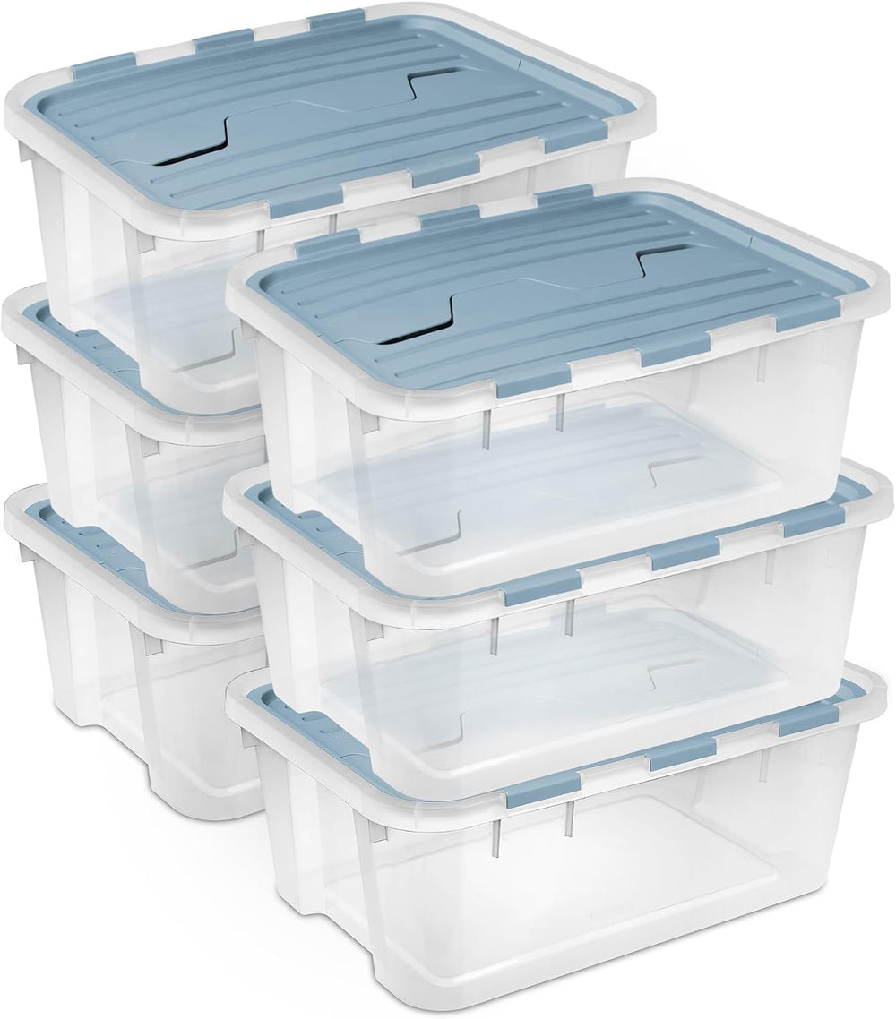 Sterilite Hinged Lid Storage Box, Plastic Container, 40 Quart, 6-Pack