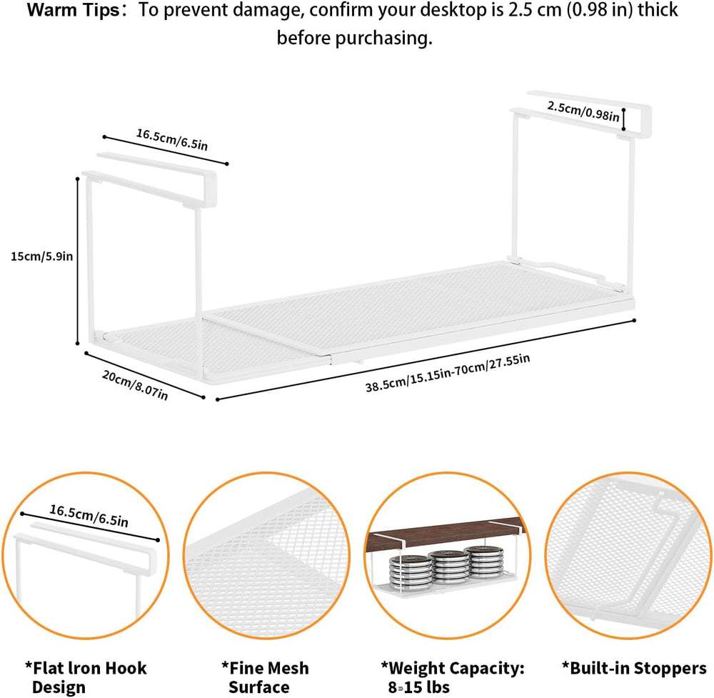 2 Pack Expandable Under Cabinet Shelf, Under Shelf Storage with 0.94 Inches T...