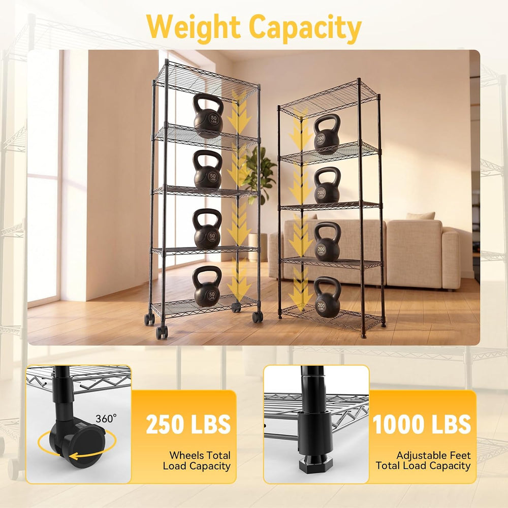Whitmor 5-Tier Heavy Duty Shelving Unit, Metal Adjustable Storage Shelves, 10...