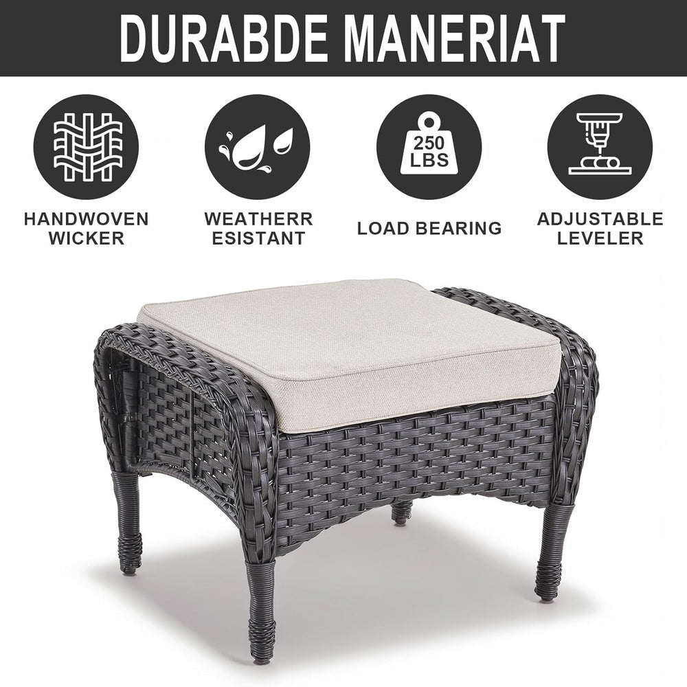 Belord Outdoor Ottomans for Patio Foot Rest - 25 Inch PE Wicker Foot Stool Se...