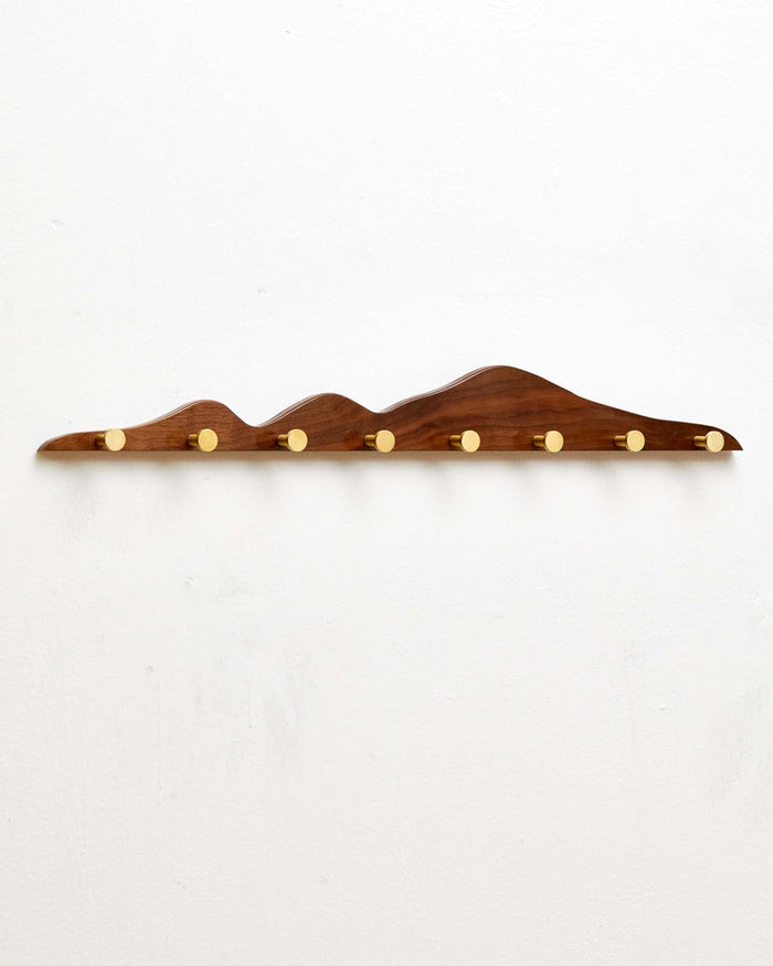 Wood Coat Hooks Wall Mount - Wooden Coat Rack with 8 Gold Brass Hooks for Entryway Bathroom Bedroom, Modern Decorative Wall Hooks Heavy Duty Organizer for Hanging Clothes Hats Bags Robes Towels Purse